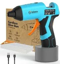 GoGonova Cordless Hot Glue Gun, 15s Fast Preheating with Built-in Battery Hot Melt Glue Gun, Smart Power-Off, Kit with 25 Pcs Mini Colored Glue Sticks and USB-C Charging Port