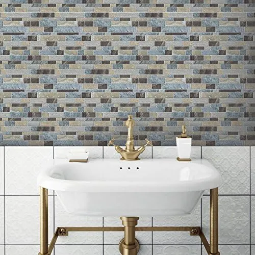 Blue Long Stone Rectangle Tile Peel and Stick Backsplash, 10.5&#034; x 10.5&#034;