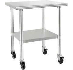 HARDURA Stainless Steel Table with Wheels 24 x 36 Inches Casters NSF Heavy Du...