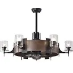 Warehouse of Tiffany CFL-8399FI 35 in. Lodgin Faux Wood 6-Light Lighted Ceiling Fan Fandelier with Glass Pillar Lamps