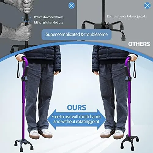 Adjustable Walking Cane for Men &amp; Women with 4-Pronged Base for Extra Stability