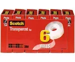 Scotch - Transparent Tape, 3/4" x 1000", 1" Core, Clear - 6