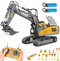 Orian Remote Control Excavator Toy for Boys 4-7 - RC Excavator Toy Turns 680 Degree-2 Batteries – Excavator Toys for Boys with Realistic Lights & Sounds– Backhoe with Metal Shovel Gifts