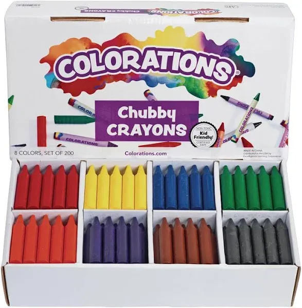 Colorations Chubby Crayons for Kids Set of 200 Rainbow Crayons Classroom Supplies (2-11/16"L x 9/16"Dia Each), Toddler Crayons, Bulk, Washable, Non-Toxic, Jumbo