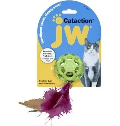 JW Pet Cataction Feather Ball with Bell, Cat Toy, Green, 1 Count (Pack of 1) (71059)