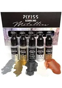 PIXISS Metallic Alcohol Inks Set of 5 - Shimmering Colors