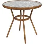 Flash Furniture Lourdes Indoor/Outdoor Commercial French Bistro Table, PE, Glass Top, Bamboo Print Aluminum, 31.5" Round, Black & White Rattan/Natural