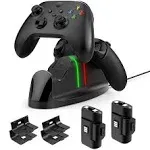 Auarte Controller Charger for Xbox One/Series X|S/Elite Controller, Dual Charging Station Dock with 2x1400mAH(3360mWH) Rechargeable Battery Packs & 4 Covers for Xbox One/S/Elite/Core Controller