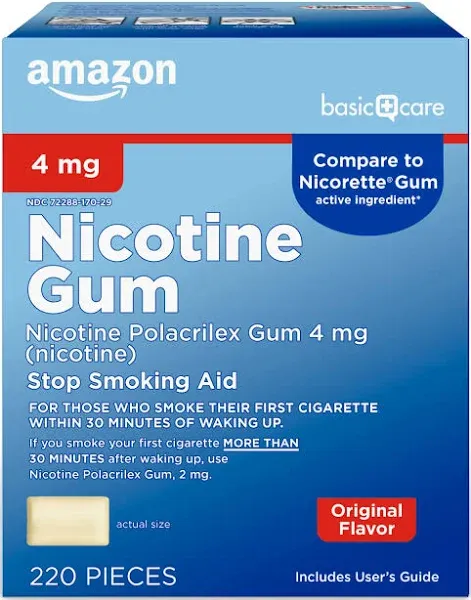 Amazon Basic Care Nicotine Polacrilex Uncoated Gum 4 mg Original Flavor 220 Count