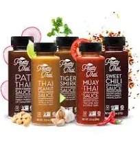 Pretty Thai Sauce Bundle | Sweet Chili + Thai Peanut Sauce + Pat Thai + Muay Thai + Tiger Smirk | Gluten Free Certified Non-GMO Authentic Condiment for Stir Fry Seasoning Dipping