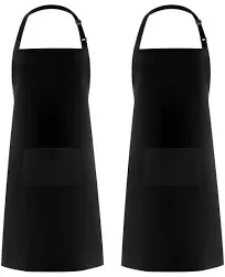 Syntus Adjustable Bib Apron Thicker Version Waterdrop Resistant with 2 Pockets Cooking Kitchen Aprons for Women Men Chef, White