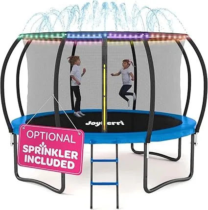 Trampoline for Kids and Adults - 8Ft 10Ft 12Ft 14FT Trampoline with Net - with Bonus Sprinkler and LED Lights/ASTM Certified/Extra Sturdy Recreational Outdoor Trampolines