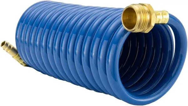 RecPro RV Blue Exterior Shower Hose | 15' Coiled Hose | Optional Flexible Quick Connect Sprayer | UV Resistant (With Sprayer)