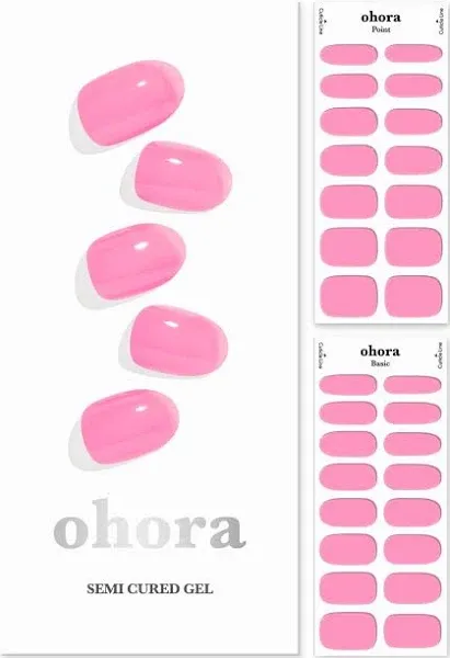 ohora Semi Cured Gel Nail Strips (N Tint High-teen) - Pink, Tint, Works with Any UV/LED Nail Lamps, Salon-Quality, Long Lasting, Easy to Apply & Remove - Includes 2 Prep Pads, Nail File & Wooden Stick