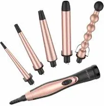 BESTOPE 5 in 1 Ceramic Curling Iron Wand Set with 5 Rose Gold Ceramic Barrels