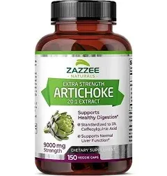 Zazzee Extra Strength Artichoke 20:1 Extract, 9000 mg Strength, 5% Caffeoylquinic Acid, 150 Vegan Capsules, 5 Month Supply, Concentrated and Standardized 20X Extract, Non-GMO and All-Natural