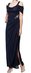 Alex Evenings Women's Long Cold Shoulder Dress