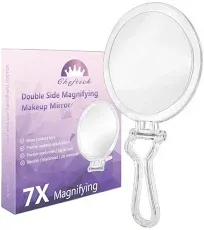 Double Sided Hand Held Mirror - 1X &amp; 7X Magnifying Travel Makeup Mirror with ...