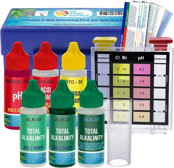 U.S. Pool Supply Premium 5-Way Swimming &amp; Spa Test Kit - Tests Water... 