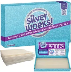 SilverWorks! Deodorizer Laundry Odor Eliminator for Clothes - Natural Silver Ion Infused Washer Sheets - Laundry Deodorizer Odor Eliminator - Lasting