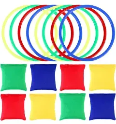 OOTSR 16pcs Nylon Bean Bags Plastic Rings Game Sets for Kids Ring Toss Game Booth Carnival Garden Backyard Outdoor Games Speed and Agility Training