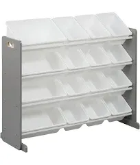 ECR4Kids 4-Tier Organizer with 16 Bins, Toy Storage, Dark Natural/White