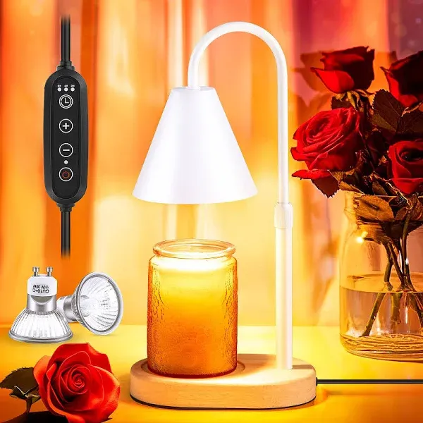 Candle Warmer Lamp with Timer Dimmer Adjustable Height, Wood Base Electric Top Down Melting Wax Melt Warmer for Jar Candles, Home Bedroom Decor House Warming Christmas Day Present for Mom