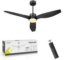  52 Inch Indoor/Outdoor Modern Ceiling Fan with Lights and Remote Black