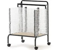 Copernicus Wide 20-Shelf Spring-Loaded Rolling Art Drying Rack for Classrooms and Art Studios, White/Black