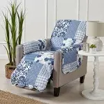 Great Bay Home Patchwork Scalloped Printed Reversible Recliner Furniture Protector - Navy