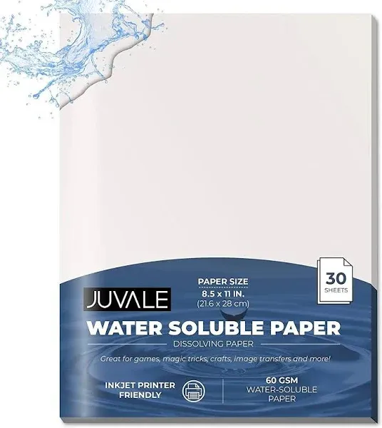 Juvale Water Soluble Dissolving Paper Sheets 8.5 x 11 in 30 Pack