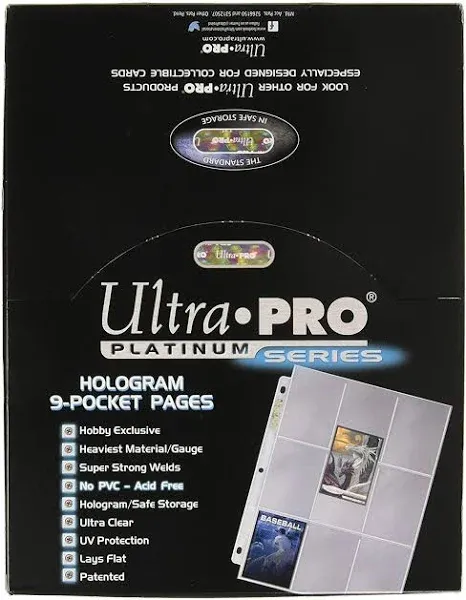 Ultra PRO - 100ct Card Sleeves & Trading Card Binder Sheets (9 Pocket Platinum), Ultimate Sports Card Protection, Collectible Trading Cards and Valuable Gaming Cards, Sized to Fit Standard Size Cards