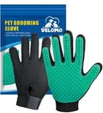 DELOMO Pet Hair Remover Gloves, 255 Tips, Deshedding Glove for Dog and Cat, Gentle De-Shedding Glove Brush, Green, 2 Count