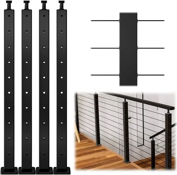 Muzata 4Pack Level Drilled Cable Railing Post