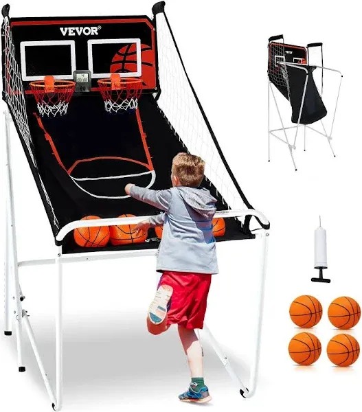 VEVOR Foldable Basketball Arcade Game, 2 Player Indoor Basketball Game, Home Dual Shot Sport with 4 Balls, 8 Game Modes, LCD Electronic Scoreboard, and Inflation Pump, for Kids, Adults (Black & White)