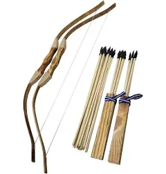 Adventure Awaits! - 2-Pack Handmade Wooden Bow and Arrow Set - 20 Wood Arrows and 2 Quivers - for Outdoor Play