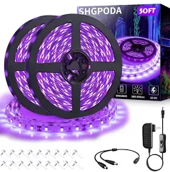 50Ft/15M LED Black Light Strip Kit, 900 Units Lamp Beads, 385Nm-400Nm, 12V