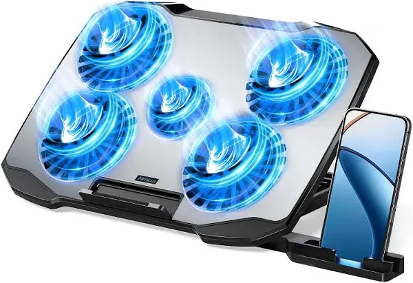 Laptop Cooling Pad,Gaming Laptop Cooler with 5 Quiet Fans for 12-15.6 Inch,Laptop Cooling Stand with 5 Height Adjustable,2 USB Ports, Phone Stand