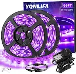 YQNLIFA 66ft/20m Black Light Strip, 1200 Lamp Beads, Flexible LED Blacklight Kit, 12V Black Light, Non-Waterproof for Indoor Decoration, Party,