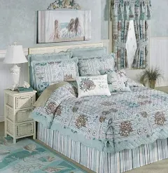 Touch of Class Shell Harbor Coastal Aqua Blue Oversized Quilt Set