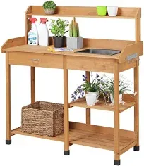 Yaheetech Garden Potting Bench Planting Bench with Sink Drawer Rack