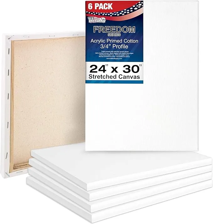 U.S. Art Supply 24 x 30 inch Stretched Canvas 12-Ounce Triple Primed, 6-Pack ...