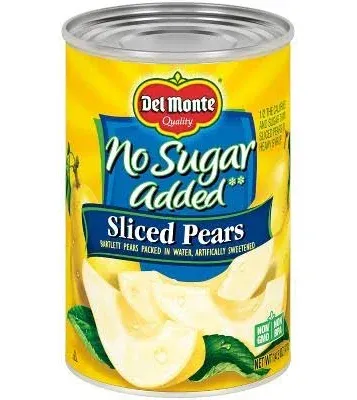 DEL MONTE No Sugar Added Sliced Bartlett Pears, Canned Fruit, 12 Pack, 14.5 oz Can