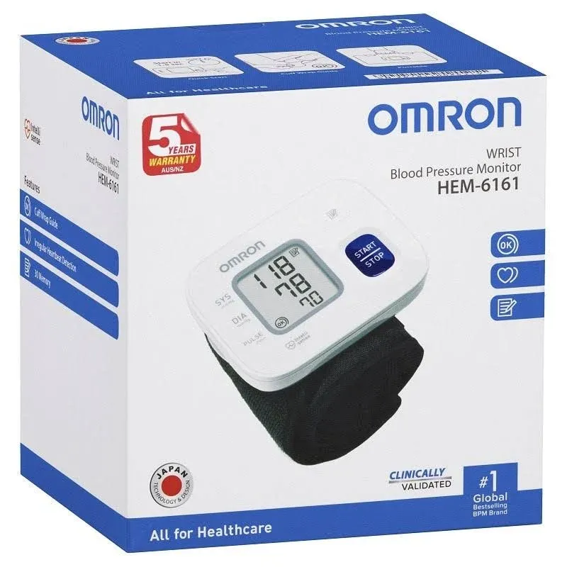 OMRON FULLY AUTOMATIC WRIST BP MONITOR WITH INTELLISENSE TECHNOLOGY-HEM 6161