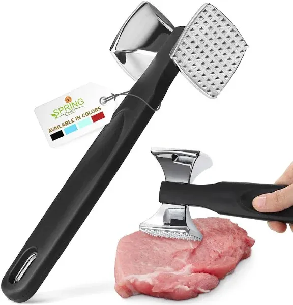 Spring Chef Meat Tenderizer Tool - Heavy Duty Aluminium Chicken Meat Mallet for