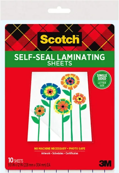 Scotch Self-Sealing Single-Sided Laminating Sheets. Letter Size. 10 PK