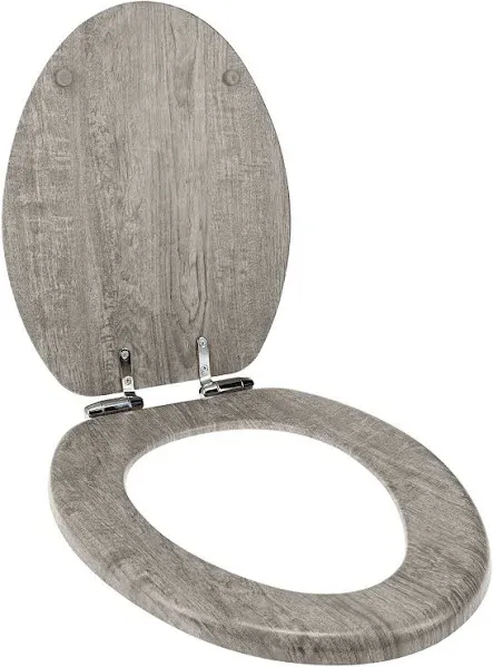 Home+Solutions Distressed Grey Wood Elongated Vaneer Toilet Seat