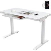 AIMEZO 48 x 24 Inches Glass Standing Desk with Drawers, Ergonomic Home Office Sit Stand Desk with 4 Preset Heights, White