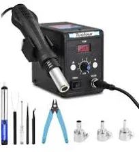 Hot Air Rework Station Soldering Heat Gun, °F/°C Display, 110V SMD Hot Air Gu...