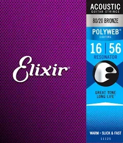 Elixir 11125 Polyweb 80/20 Bronze Resonator Acoustic Guitar Strings (16-58) | Reverb